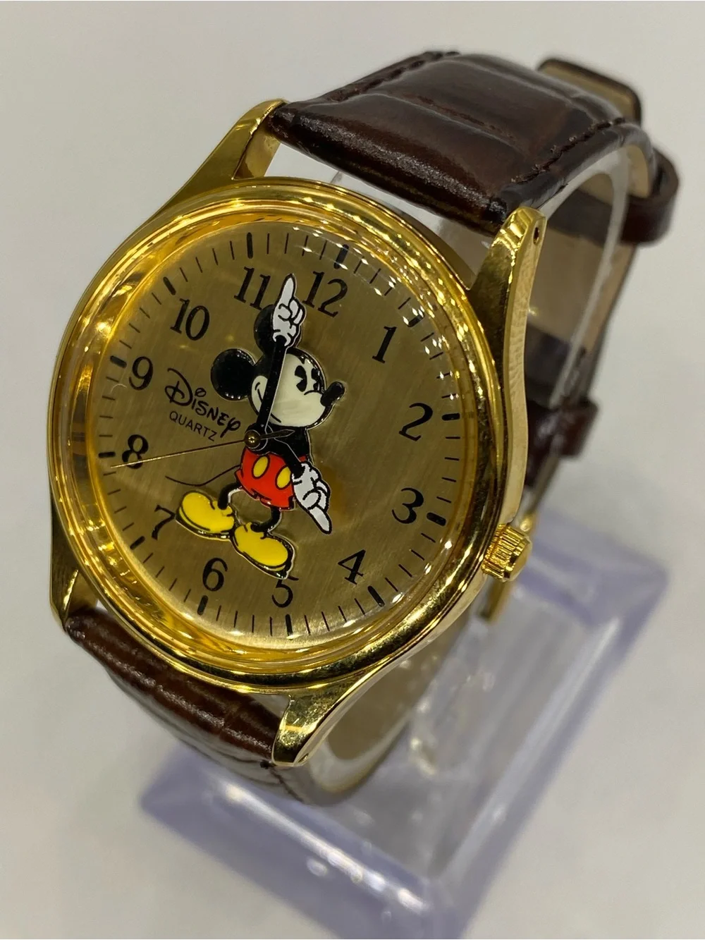 Men’s * Disney ^^^ 3d Mickey Mouse Gold Tone Quartz Watch” Tan Leather Strap ***